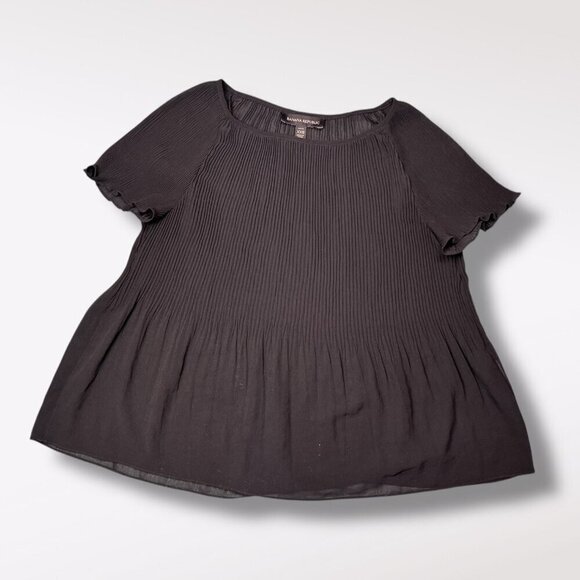 Banana Republic Black Short Sleeve Pleated Blouse Petite XXS - Picture 9 of 9